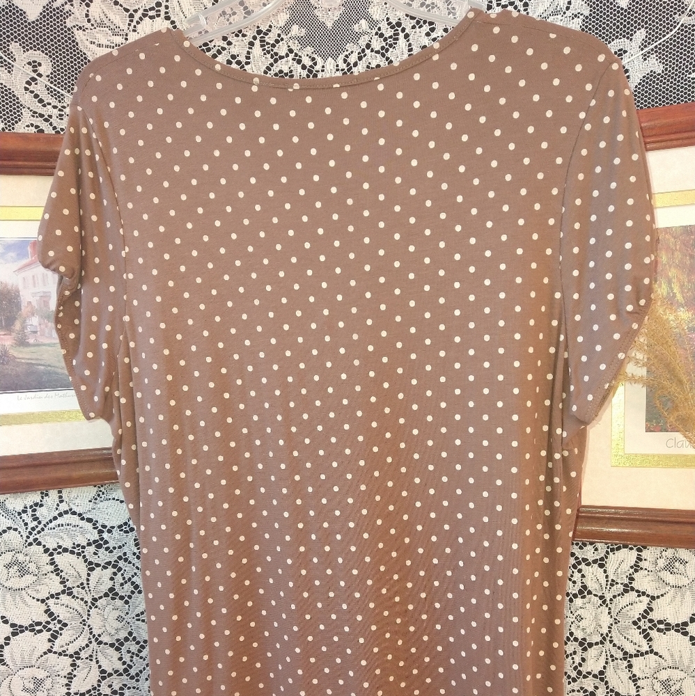 Chris Tan brown with tan beige polka dots dress sleeveless lightweight loose fit - Picture 8 of 9